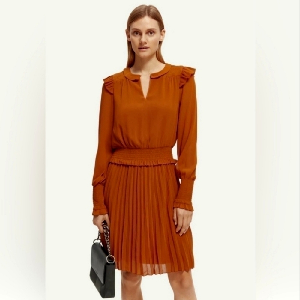Scotch & Soda smocked mini dress pumpkin medium NWT